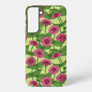 Rosa Zinnias auf hellgrün Samsung Galaxy Hülle