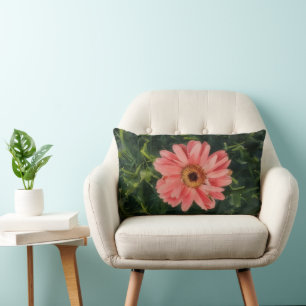 Rosa Zinnien-Blumenkunst Lange Kissen