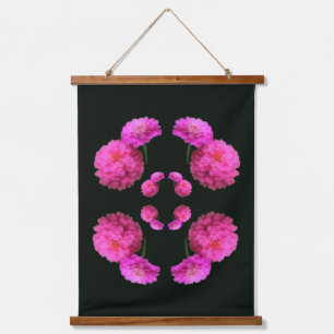 Rosa Zinnien-Blumenpaar Natur Abstrakt Wandteppich Mit Holzrahmen