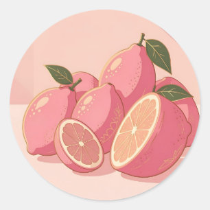 Rosa Zitronen Moderne Weibliche Zitrusfrüchte Runder Aufkleber