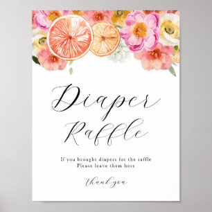 Rosa Zitrusfrüchte Blume Windeln Raffel-Zeichen Poster