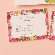 Rosa Zitrusgarten-Limonien-Orangen-Hochzeits-RSVP-