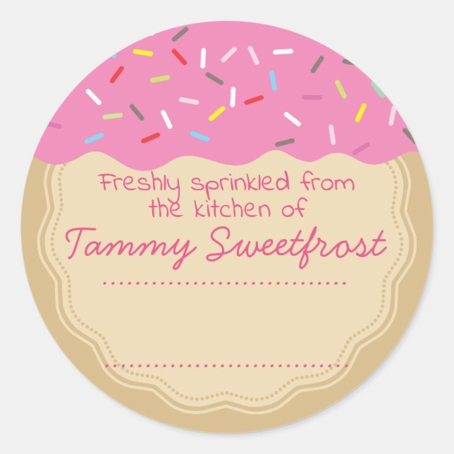 Rosa Zuckerguss Sprinklen aus der Küche der Bäcker Runder Aufkleber (Vorderseite)