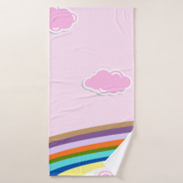 rosa Zuckerwatte-Himmel mit Regenbogen Badehandtuch