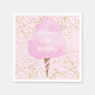 Rosa Zuckerwatte und goldene Konfetti-Geburtstagsf Serviette