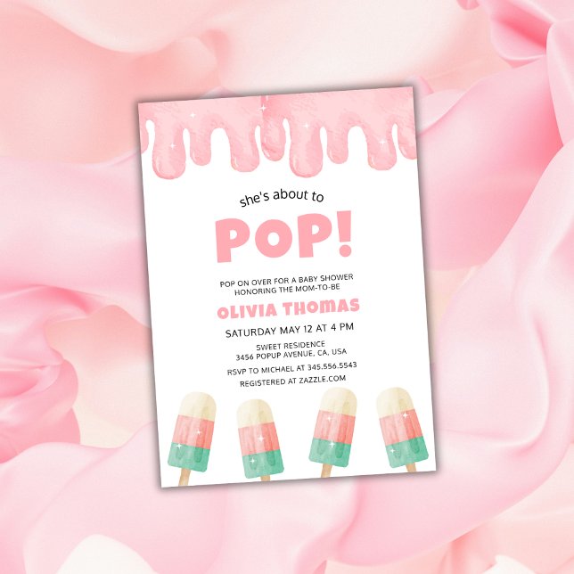 Rosa zum Pop Eiscreme Babydusche Einladung (Pink About To Pop Ice Cream Baby Shower Invitation)