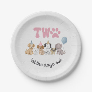 Rosa Zwei Lasse die Hunde-Out-Party-Platte Pappteller