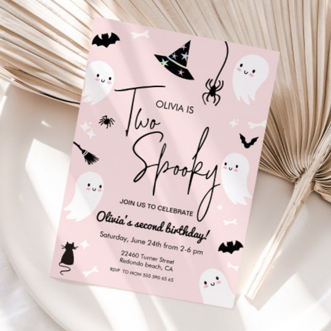 Rosa ZWEI SPOOKE 2. Geburtstag halloween Einladung (Two spooky halloween invitation)