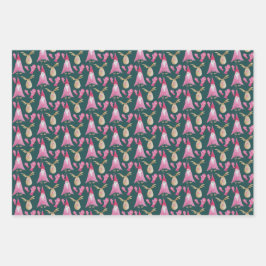 Rosa Zwerge und Rentiermuster Geschenkpapier Set