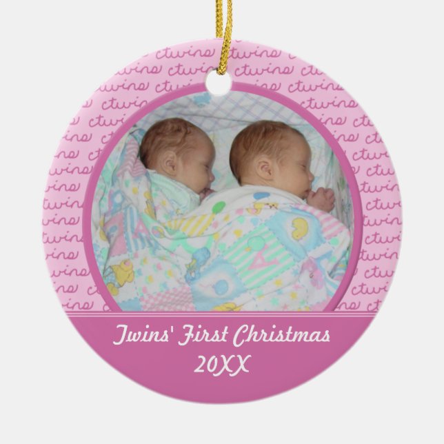Rosa-Zwillinge erste Christma Verzierung Keramikornament (Vorne)