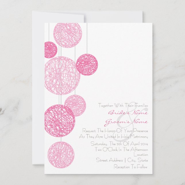 Rosa Zwirn Globes Hochzeitsempfang Einladung (Vorderseite)