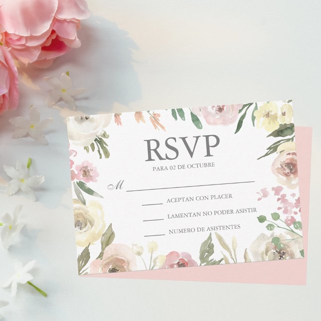 Rosado Flores Boda Spanish Wedding RSVP Card (Von Creator hochgeladen)