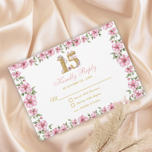 Rosafarben Golden Mis Quince Glitter Quinceañera RSVP Karte