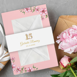 Rosafarben Golden Mis Quince Quinceañera Einladungsbanderole