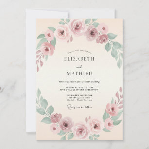Rosafarben Hochzeit mit ruhigen floralen Elementen Einladung