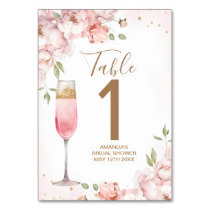 Rosafarbene Blumen Brunch & Bubbly Brautjungfernpa Tischnummer