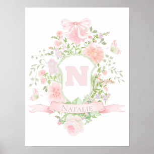 rosafarbene Blumen Initiale Name Mädchen Poster