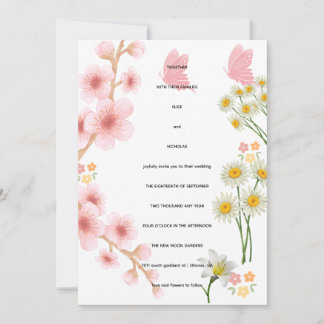 Rosafarbene Blumenhochzeitseinladung mit Margerite Einladung