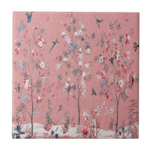 Rosafarbene Chinoiserie Fliese
