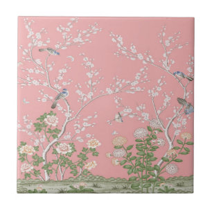 Rosafarbene Chinoiserie Fliese