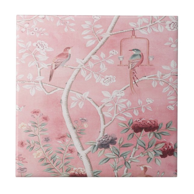 Rosafarbene Chinoiserie  Fliese (Vorderseite)