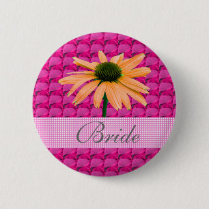 rosafarbene Edelsteine und Gänseblümchen Button