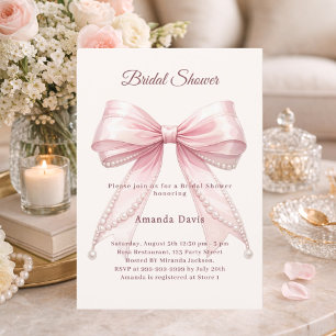 Rosafarbene Elfenbeinperlen elegante Bridal Shower Einladung