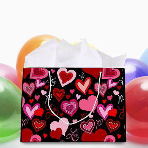 rosafarbene Herzen, rote Herzen, schwarze Herzen, Große Geschenktüte