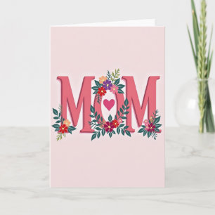 Rosafarbene Korallen-Mom-Schriftkarte Karte