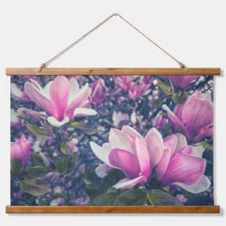 Rosafarbene Magnolien Wandteppich Mit Holzrahmen