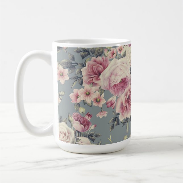 rosafarbene Rosen Kaffeetasse (Links)