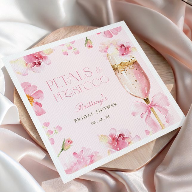 Rosafarbene Schleife Petals Prosecco Brautparty Serviette (Von Creator hochgeladen)