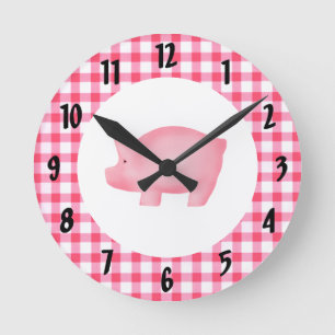 Rosafarbene Schweine-Wanduhr Runde Wanduhr