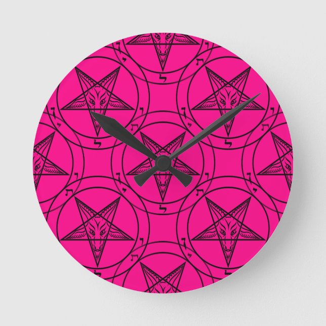 rosafarbener Baphomet Runde Wanduhr (Vorderseite)