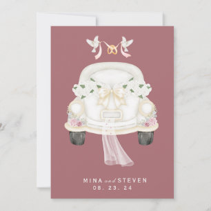 rosafarbener Blumenhochzeitswagen Save The Date