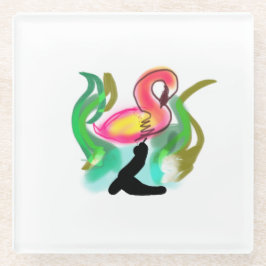rosafarbener Flamingo Sommerflamme Glasuntersetzer