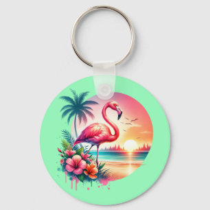 Rosafarbener Flamingo Sonnenuntergang Clipart-9393 Schlüsselanhänger