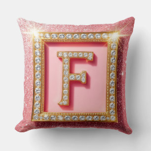 Rosafarbener Glitter-Diamant-Anfangsbuchstabe F Go Kissen