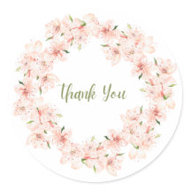 Rosafarbener Kirschblüten-Kranz-Danke-Aufkleber