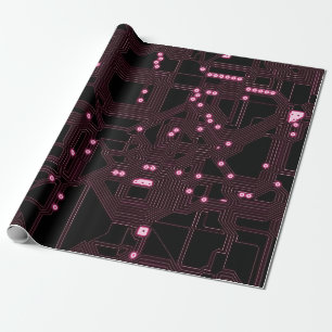 rosafarbener Mikrochip-Schaltkreis-Hintergrund Geschenkpapier