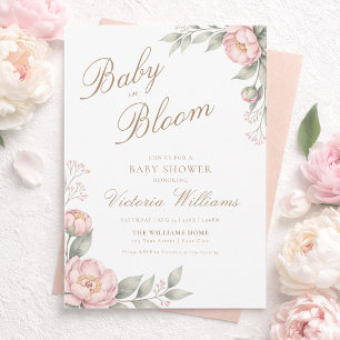 Rosafarbenes Baby in Bloom Baby Shower Einladung
