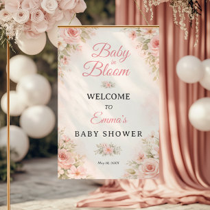 Rosafarbenes Baby in Blütenflorales Willkommen Poster