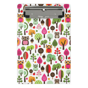 rosafarbenes Blattbaum Retro-Eulen-Muster Mini Klemmbrett