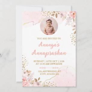 Rosafarbenes Blumen-Annaprashan-Foto-Einladung Einladung