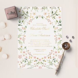 Rosafarbenes Blumen-Botanik-Elegantes Hochzeitsgol Folieneinladung