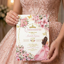 Rosafarbenes Blumen-Gold-Schmetterlinge Quinceañer