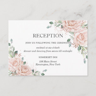 Rosafarbenes Blumen- Hochzeitsempfang in Roségold Begleitkarte