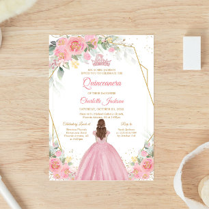 Rosafarbenes Blumen-Quinceanera-Einladung Einladung