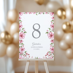 Rosafarbenes Blumen-Schmetterlinge Quinceañera Tischnummer