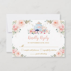 Rosafarbenes Blumen Tee Party Baby Bridal Shower RSVP Karte